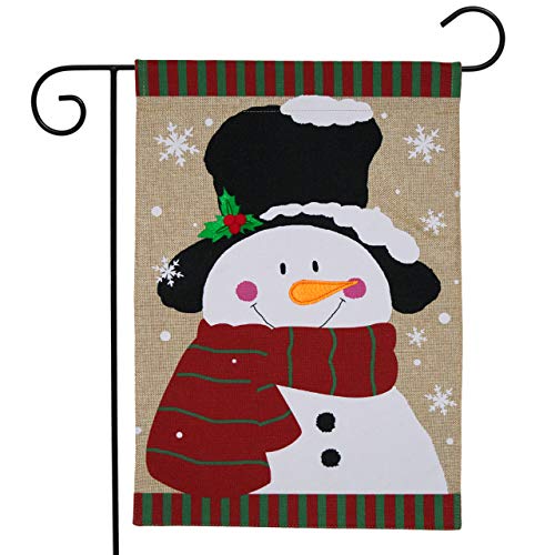 Winter Snowman Burlap Garden Flag