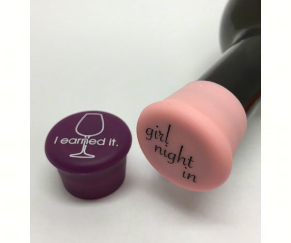 Capabunga Reusable Wine Bottle Cap & Sealer, Girls Night In & I Earned It