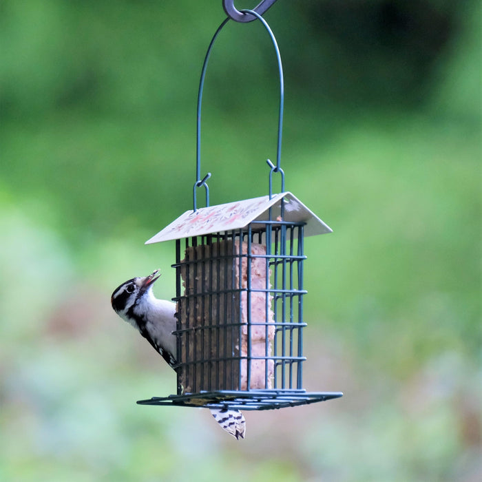 DECORATIVE METAL SUET CAGE BIRD FEEDER W/ROOF