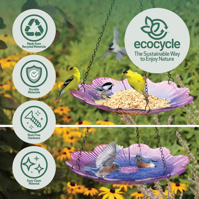 ECOCYCLE VIOLET BEGONIA HANGING BIRD BATH/FEEDER