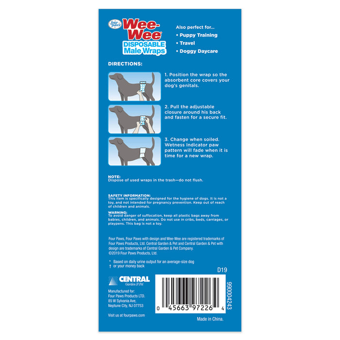 WEE-WEE DISPOSABLE MALE DOG WRAPS