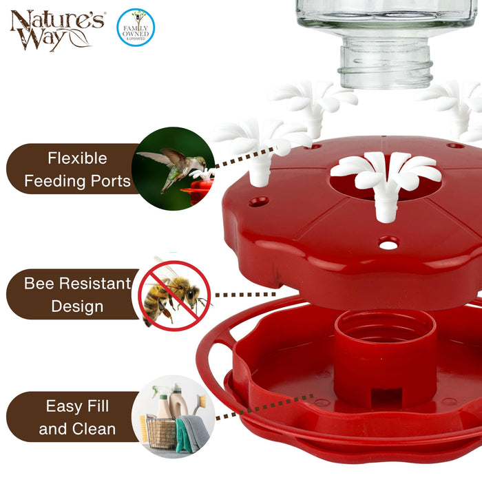 SCARLET SWIRL GLASS HUMMINGBIRD FEEDER