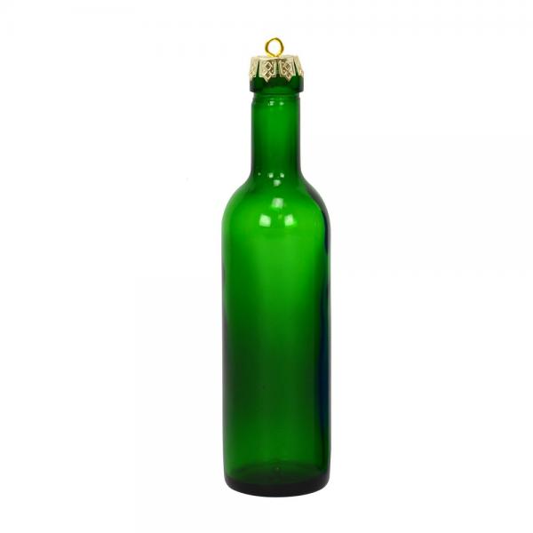 Green Wine Bottle Ornament with Gold Hook