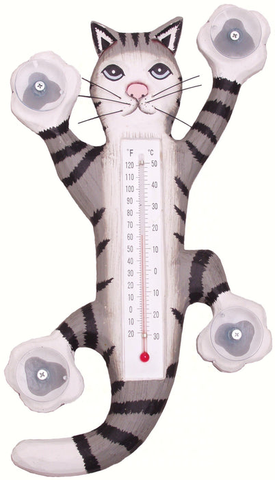 Bobbo from Songbird Essentials Climbing Grey Tabby Cat Small Window Thermometer