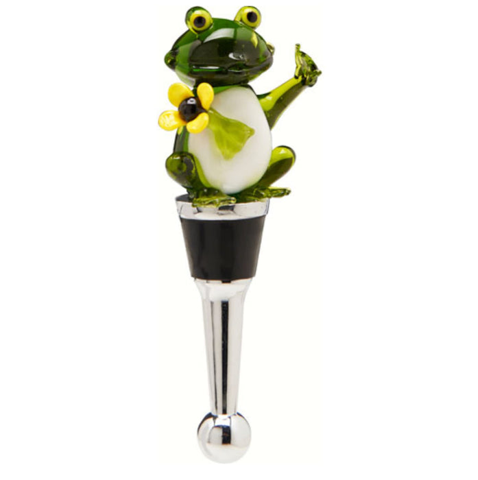 LS Arts Bottle Stopper - Frog Yellow Flower