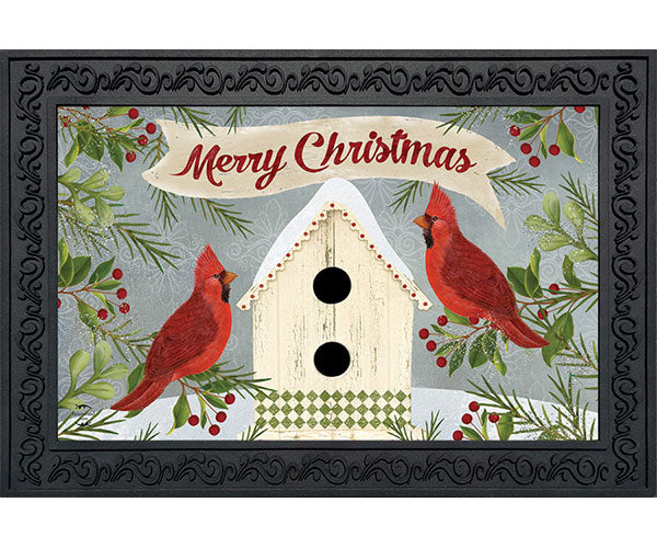 Christmas Cardinal Bird House Doormat