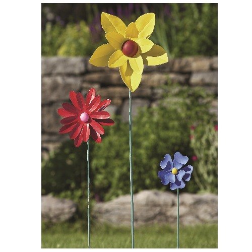 Painted Flower Red Spinner Stake Med