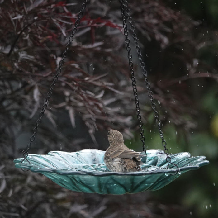 ECOCYCLE TURQUOISE DAHLIA HANGING BIRD BATH/FEEDER