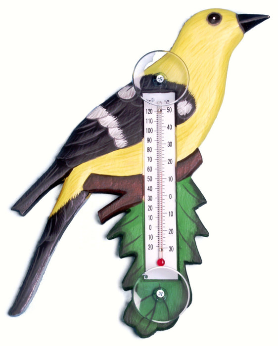 Bobbo from Songbird Essentials Goldfinch on Branch Small Window Thermometer