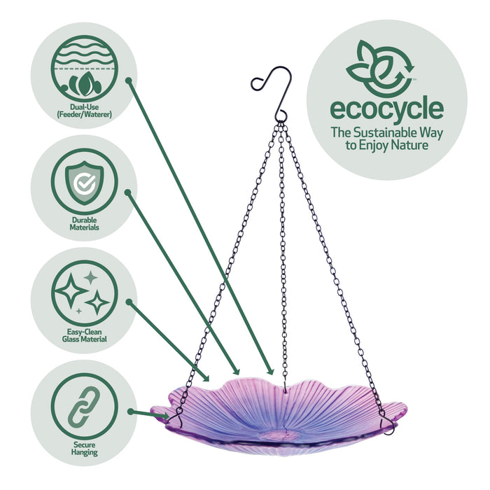 ECOCYCLE VIOLET BEGONIA HANGING BIRD BATH/FEEDER