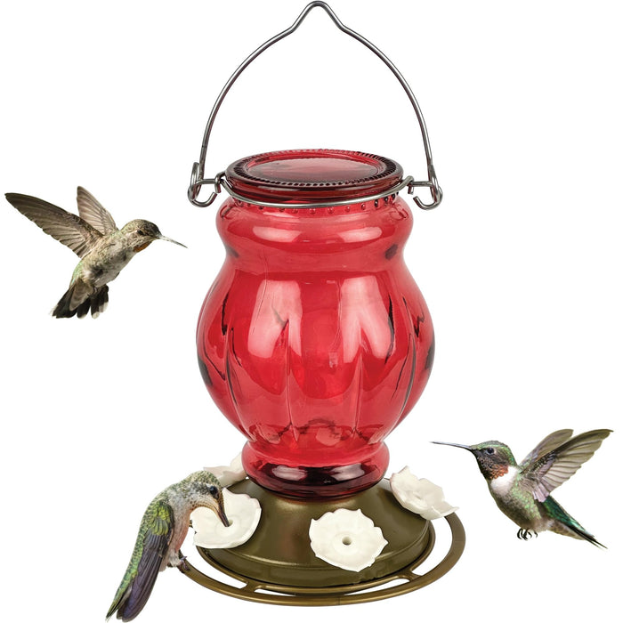 RUBY VISIONS ANTIQUE GLASS HUMMINGBIRD FEEDER