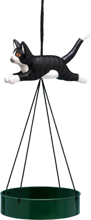 Bobbo from Songbird Essentials Suspended Tray Bird Feeder with Black & White Cat