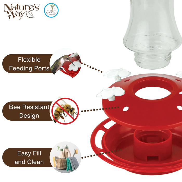 SCARLET SILHOUETTE GLASS HUMMINGBIRD FEEDER