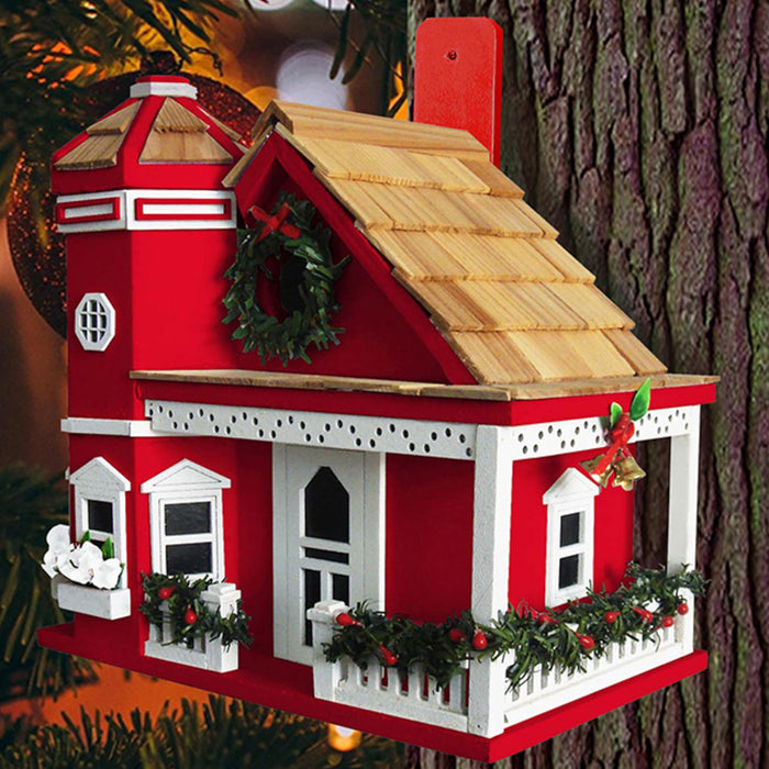 Yuletide Cottage Birdhouse - Red