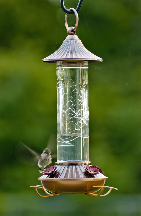 AUDUBON EMBOSSED GLASS HUMMINGBIRD FEEDER