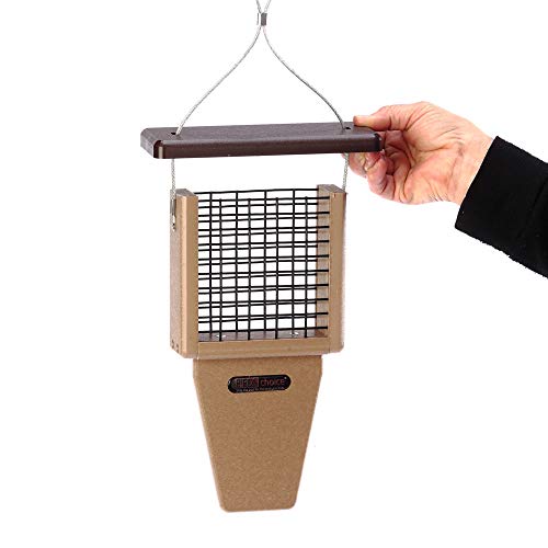 Birds Choice SNTPB Recycled Single Cake Tail Prop Suet Feeder, 1 Suet Cake, 8"L X 3"W Xv12"H, Taupe Base w/ Brown Roof