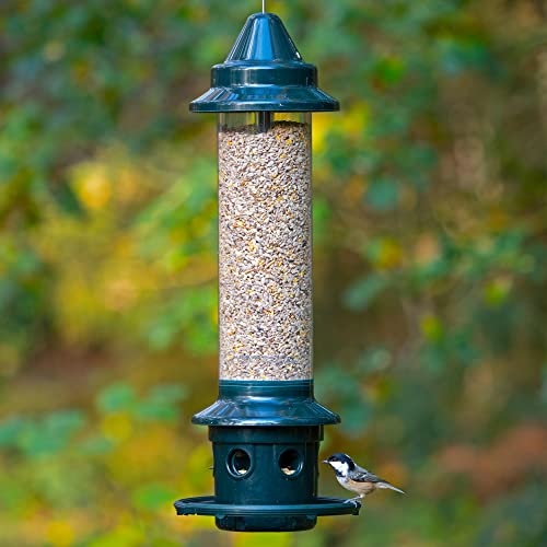 Brome Squirrel Buster Plus Squirrel-proof Bird Feeder w/Cardinal Ring and 6 Feeding Ports, 5.1-pound Seed Capacity, Adjustable, Pole-mountable (POLE ADAPTOR SOLD SEPARATELY), Green