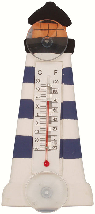 Bobbo from Songbird Essentials Blue & White Striped Lighthouse Small Window Thermometer