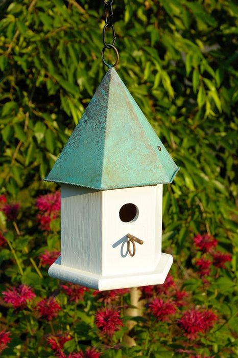 Copper Songbird Bird House - White with Verdi Copper Roof
