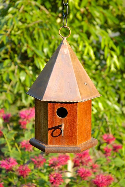 Copper Songbird Bird House - Solid Mahogany w/Shiny Copper Roof