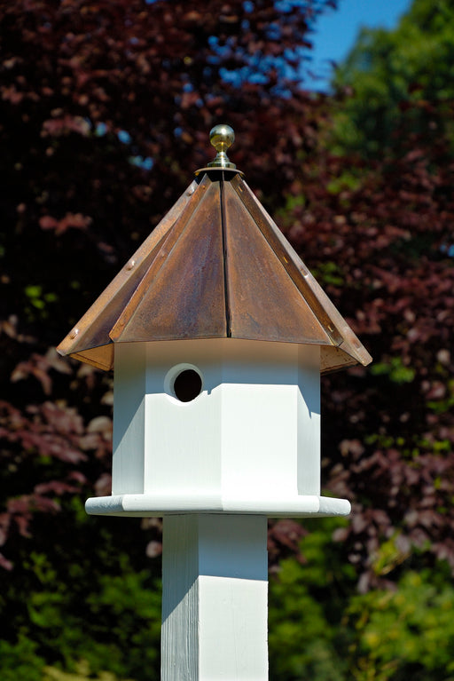 Oct-Avian Bird House - White with Brown Copper Roof