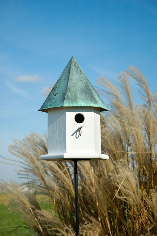 Copper Songbird Deluxe Bird House - White with Verdi Copper Roof