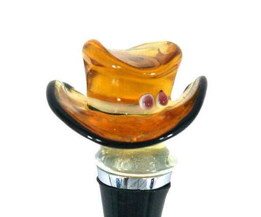 Glass Bottle Stopper Cowboy Hat Brown