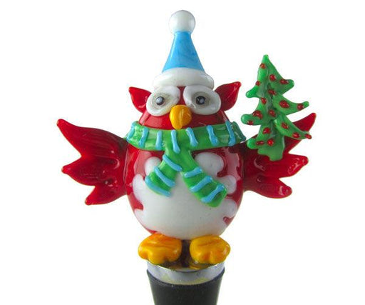 Glass Bottle Stopper Owl Red