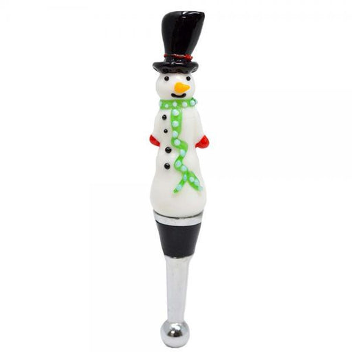 Glass Wine Bottle Stopper Snowman Tall