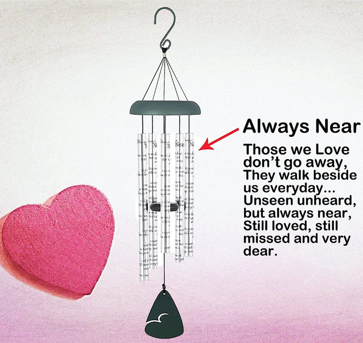 Naturesroom Sympathy Wind Chimes Bereavement Gifts-Always Near Sonnet Memorial Wind Chime with Hand Painted Flat Cardinal Memorial Candle for The Loss of a Loved one.