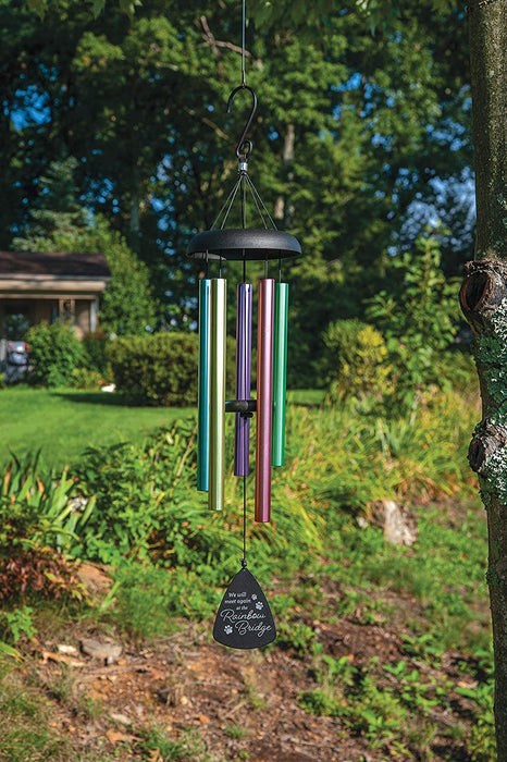 Pet Memorial Gifts Rainbow Bridge Wind Chime with Hand Painted Candle. Cat, Dog Remembrance Gift to Honor The Family or Passing of a Loved Ones Pet, Sympathy Pet Loss Gifts, Memorial Wind Chime