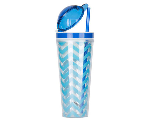 Slurp N' Snack Tumbler For Snack And Drink - Chevron Light Blue