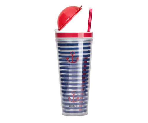 Slurp N' Snack Tumbler For Snack & Drink Stripes & Anchors