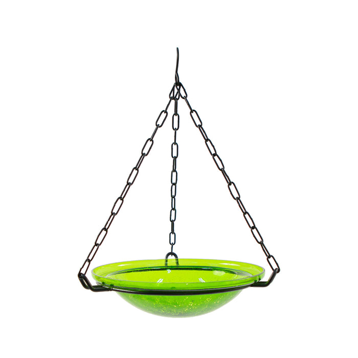 Achla Designs Crackle Glass Hanging Birdbath, 12-inl, Fern Green