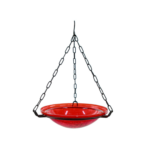 Achla Designs Crackle Glass Hanging Birdbath, 12-in, Red