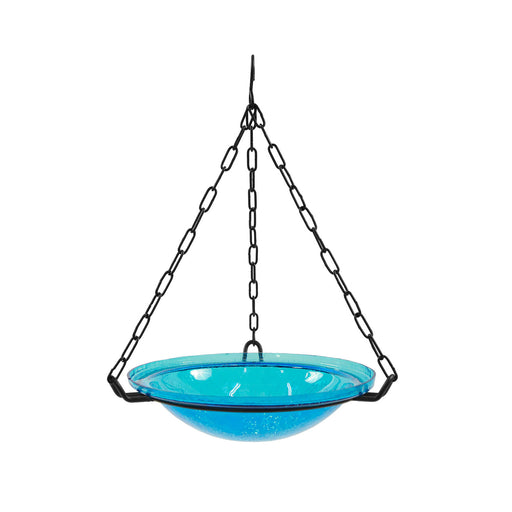 Achla Designs Crackle Glass Hanging Birdbath, 12-in, Teal