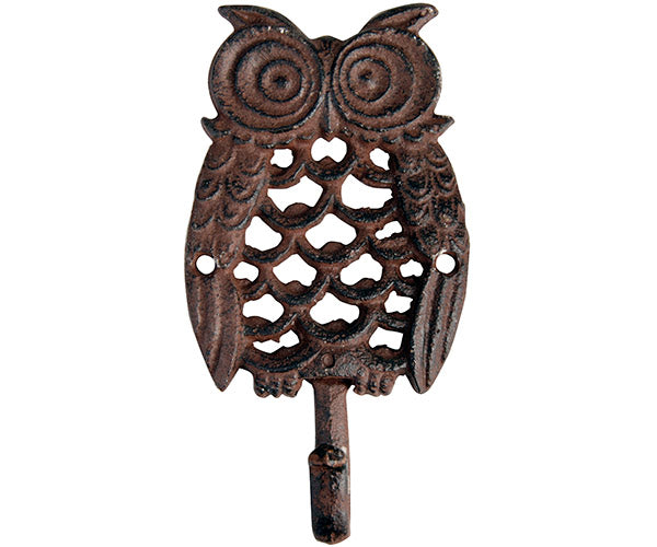 Owl Single Hook Cast Iron Antique Brown