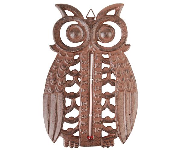 Owl Cast Iron Antique Brown Thermometer