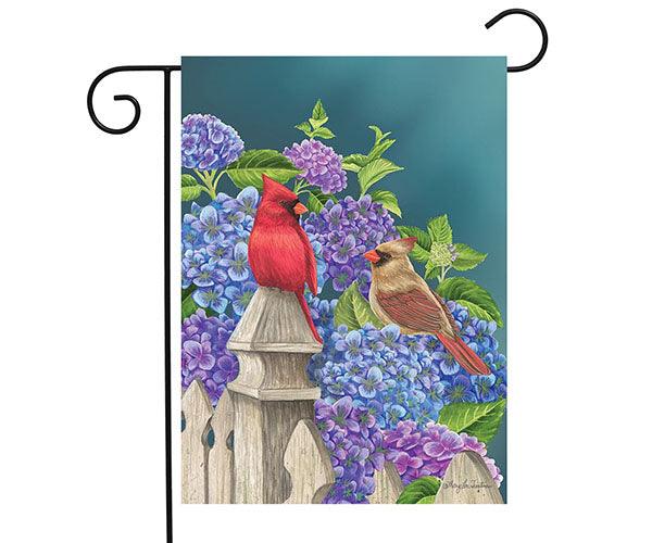 Cardinals and Hydrangeas Garden Flag