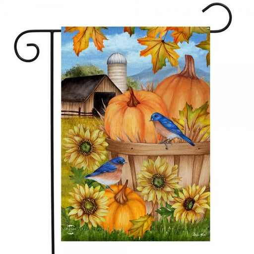 Pumpkins And Bluebirds Garden Flag