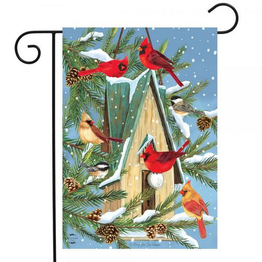 Snowfall Birdhouse Garden Flag