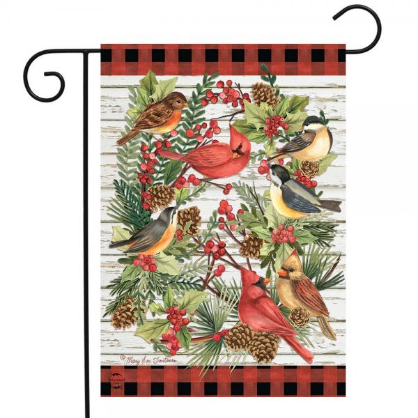 Winter Bird Wreath Garden Flag