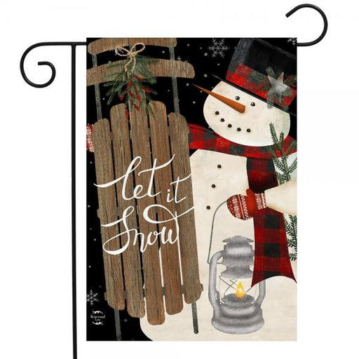 Snowman And Sled Garden Flag