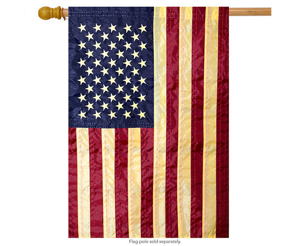 Tea Stained Embroidered American Flag House Flag