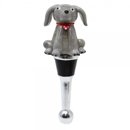 Glass Gray Dog Bottle Stopper