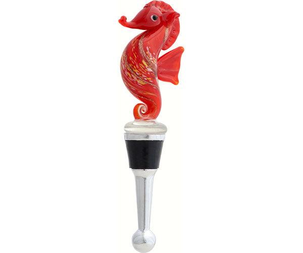 Glass Bottle Stopper Seahorse Red