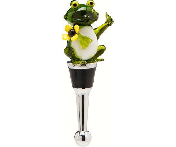 Bottle Stopper - Frog Yellow Flower