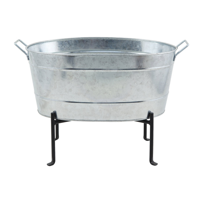Achla Designs Classic Oval Galvanized Tub with Folding Stand