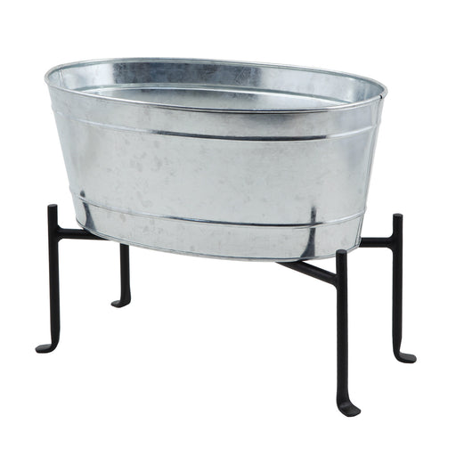 Achla Designs Mini Oval Galvanized Tub with Folding Stand