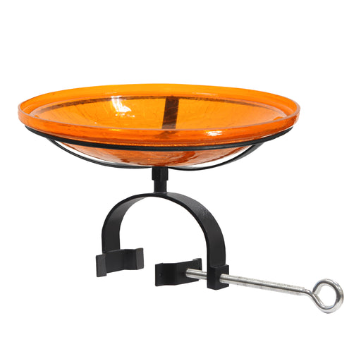 Achla Designs 14" Orange Crackle Glass Birdbath with Over Rail Bracket